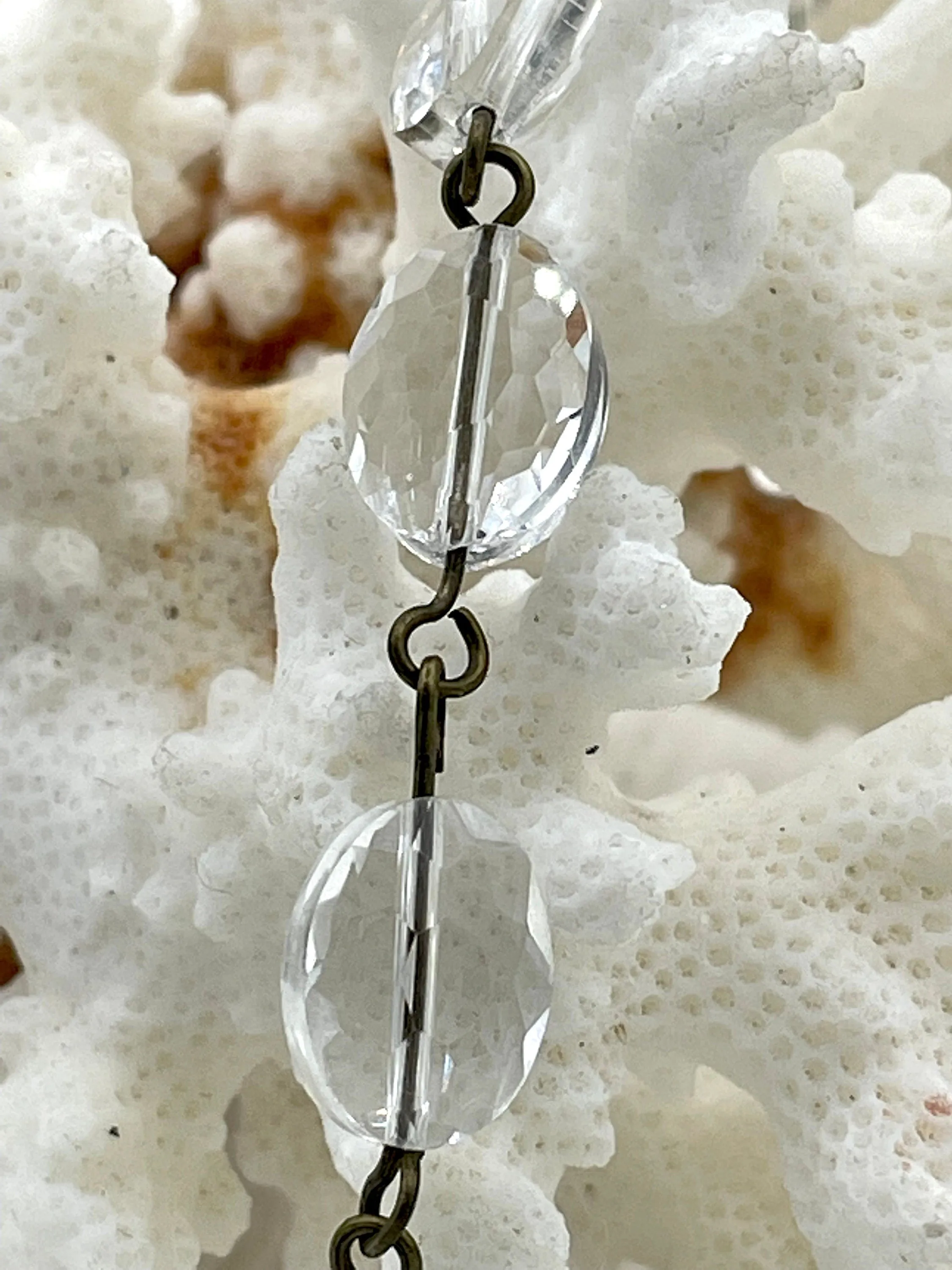Oval Crystal Mixed Beaded Chain,12mmx9mm Rosary Chain,Clear or Iridescent Crystal, Bronze or Gunmetal Wire. Sold by the Foot Fast Shipping