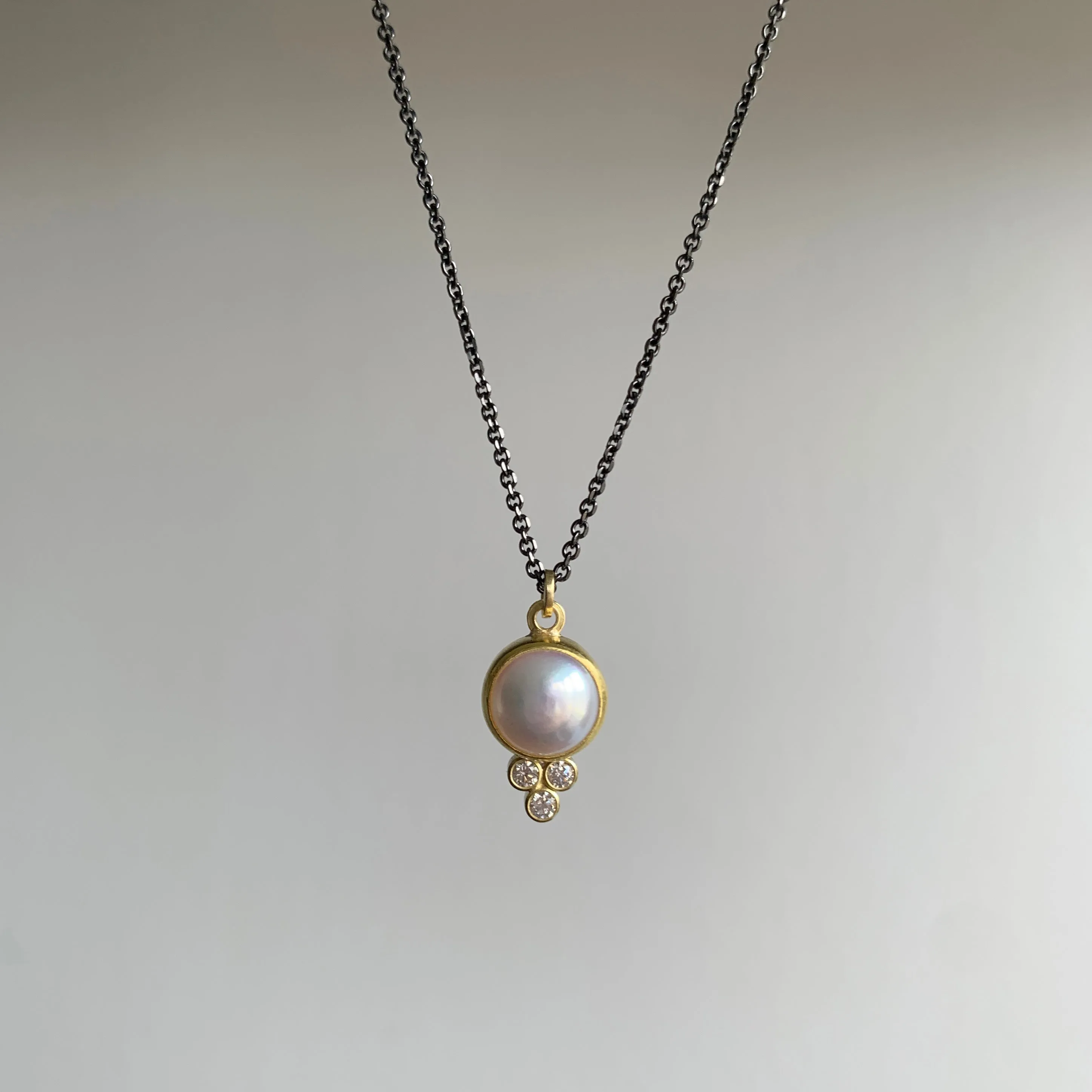 Pearl & Round Diamond Cluster Pendant