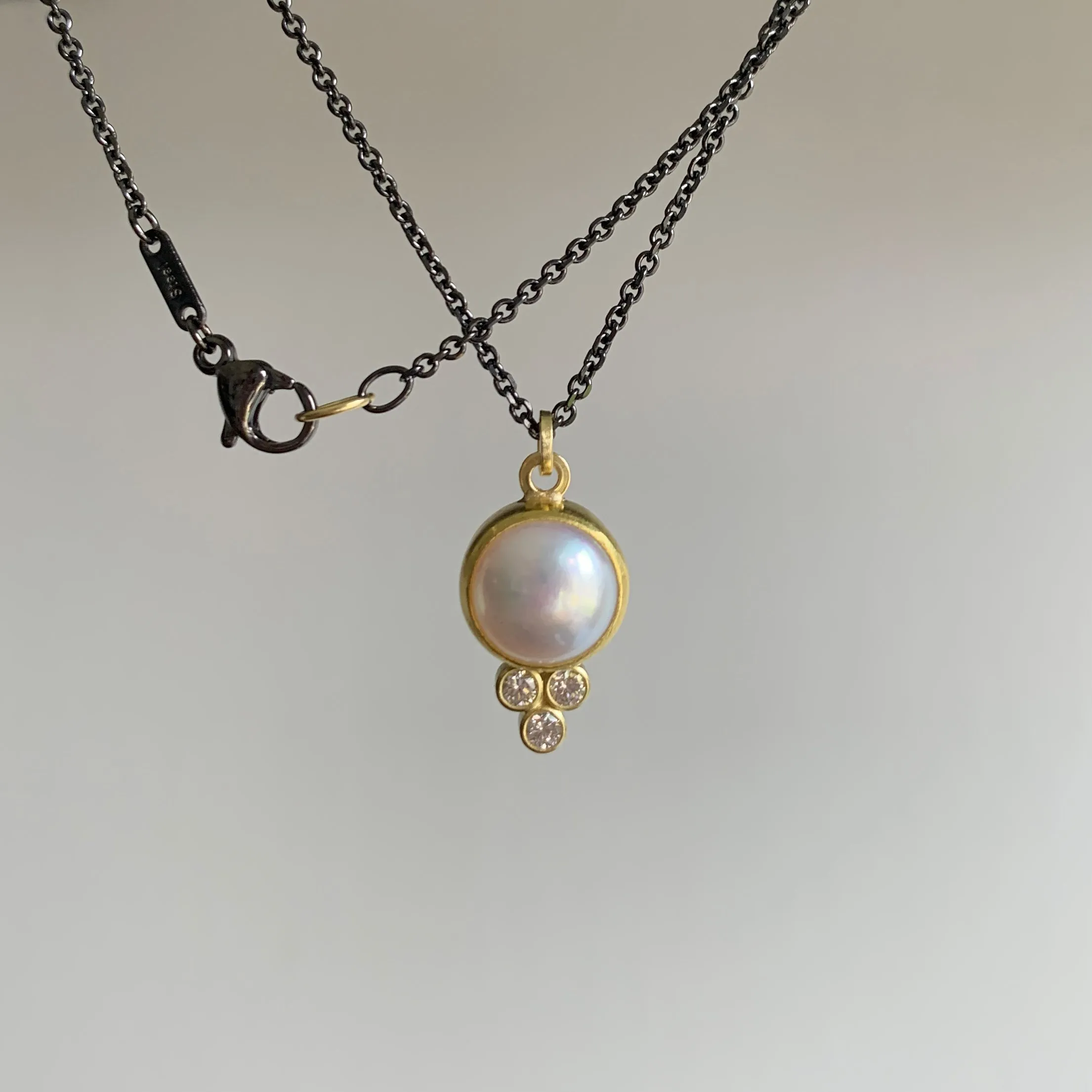 Pearl & Round Diamond Cluster Pendant