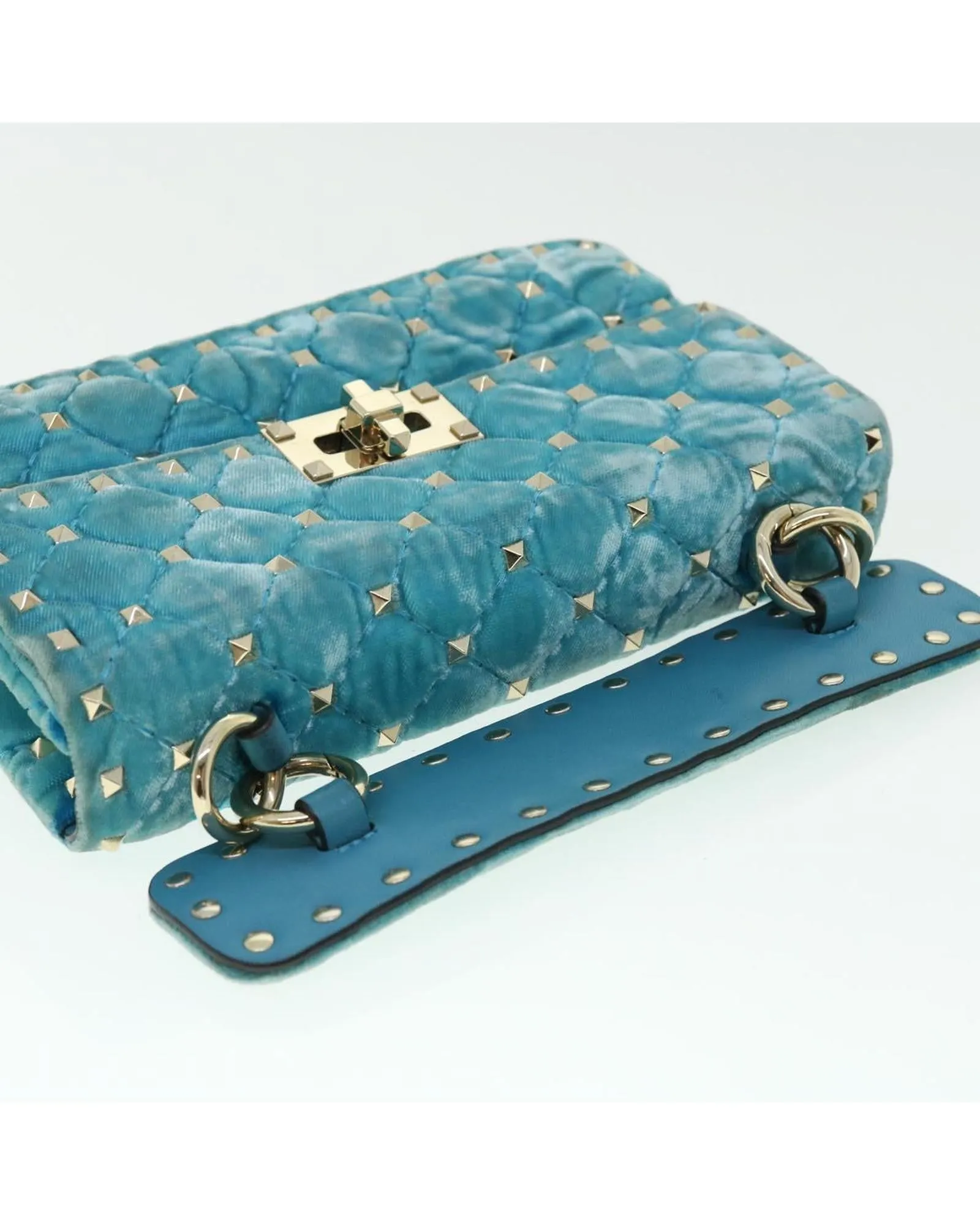 Quilted Velor Shoulder Bag with Chain Strap