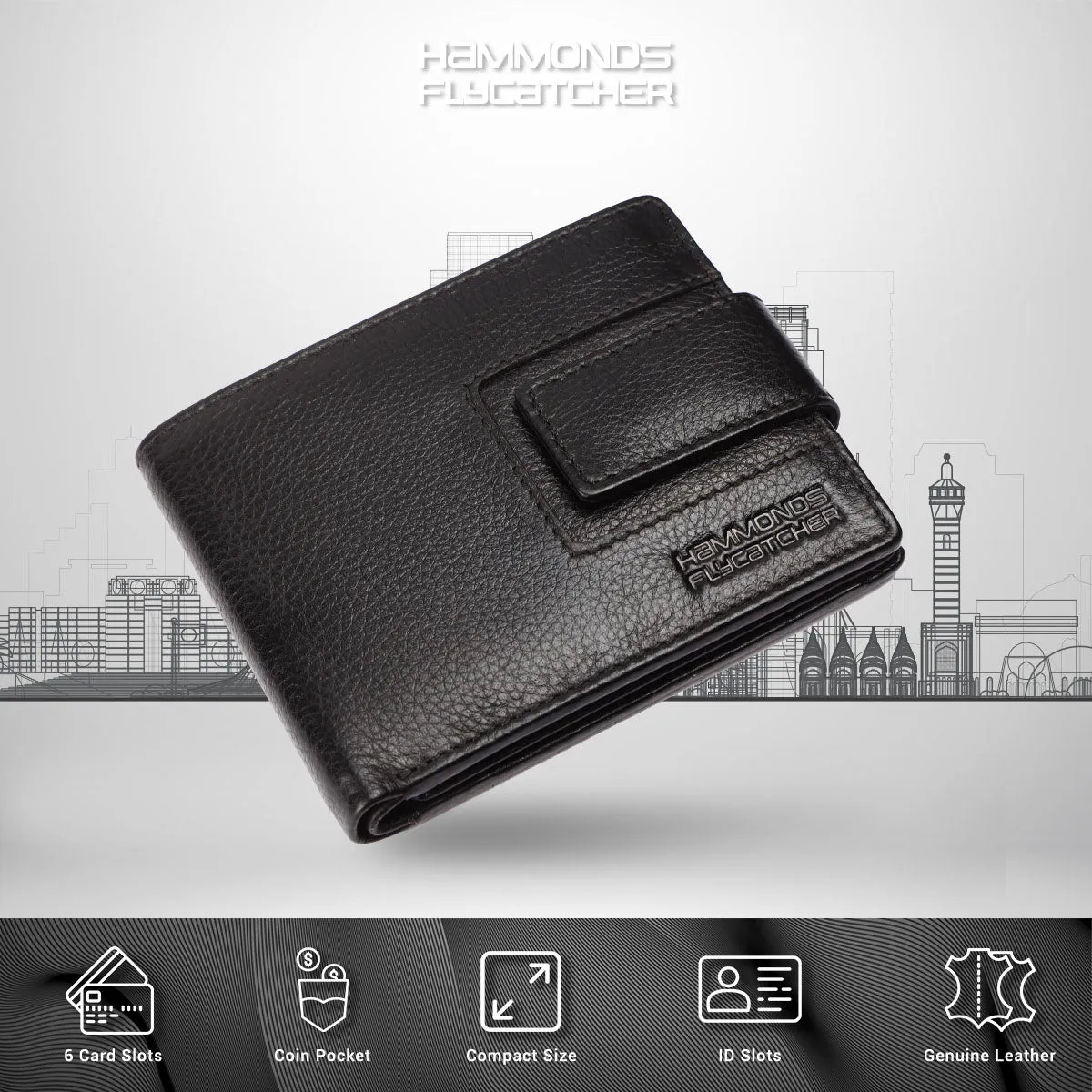 RFID Protected Bi-Fold Leather Wallet for Men - 6 Card Slots - Snap Button Closure - Gift for Men