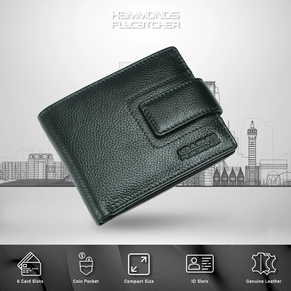 RFID Protected Bi-Fold Leather Wallet for Men - 6 Card Slots - Snap Button Closure - Gift for Men