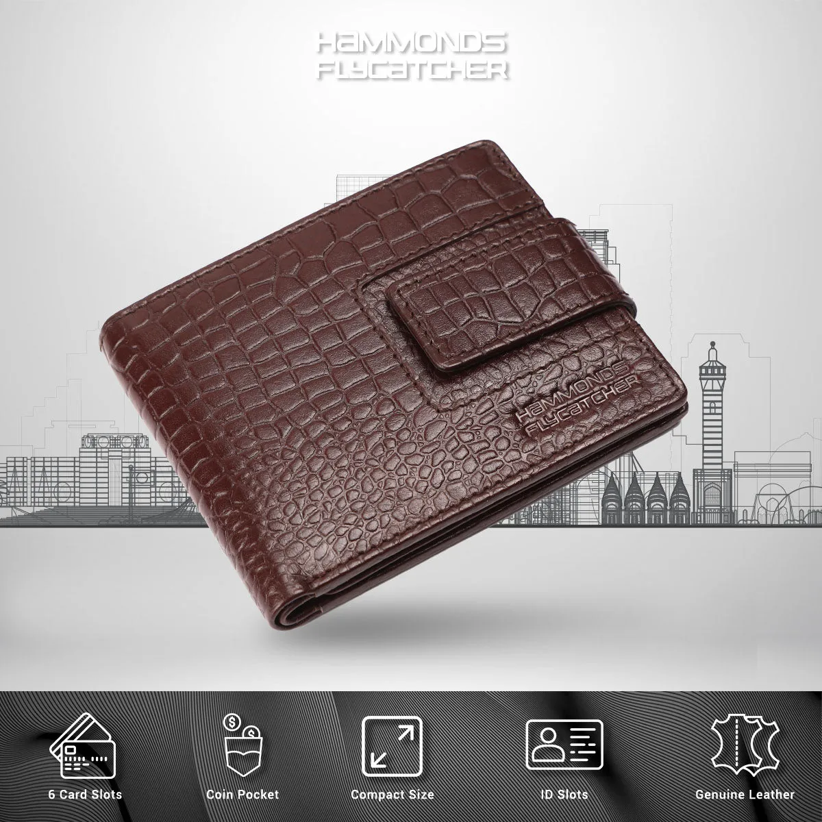 RFID Protected Bi-Fold Leather Wallet for Men - 6 Card Slots - Snap Button Closure - Gift for Men