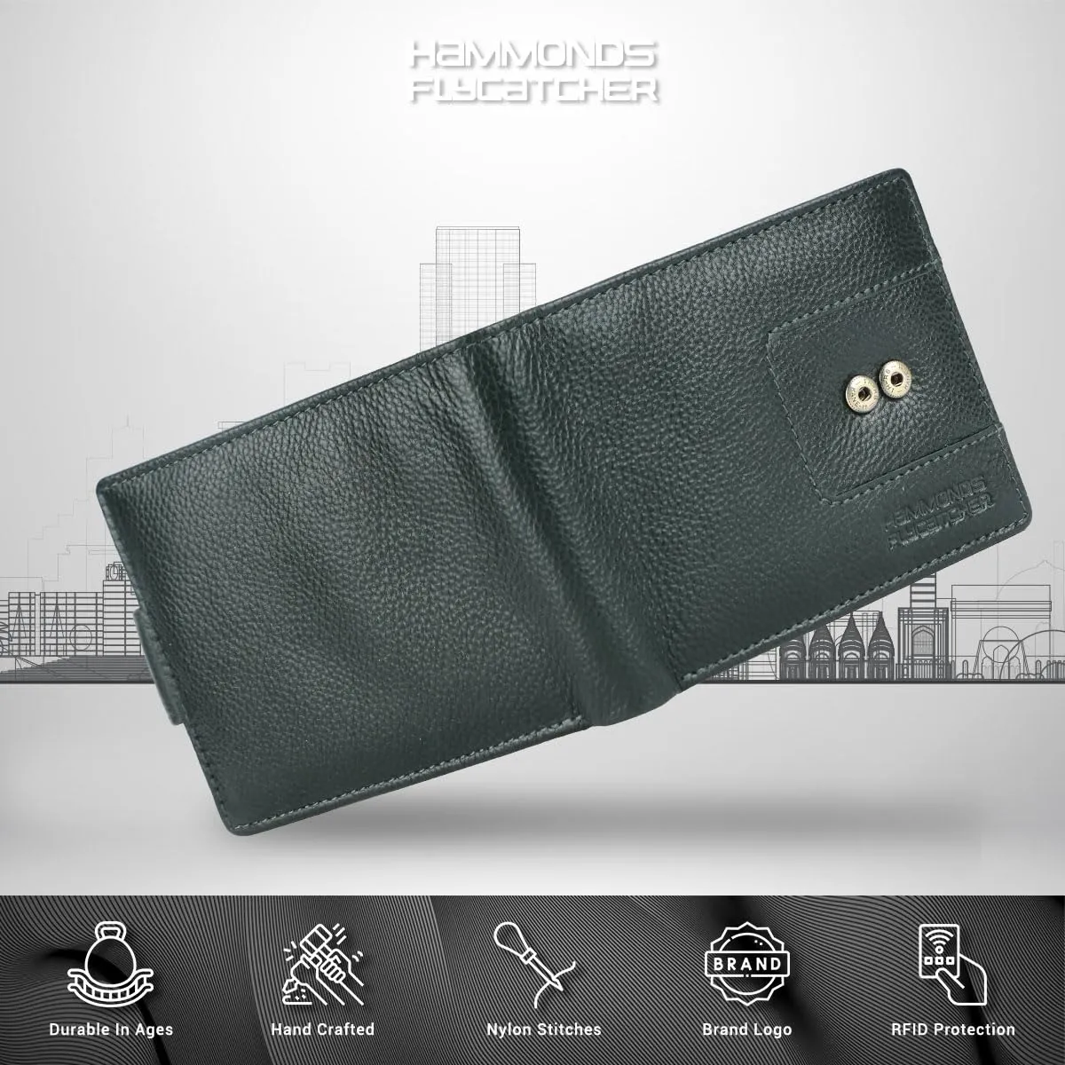 RFID Protected Bi-Fold Leather Wallet for Men - 6 Card Slots - Snap Button Closure - Gift for Men