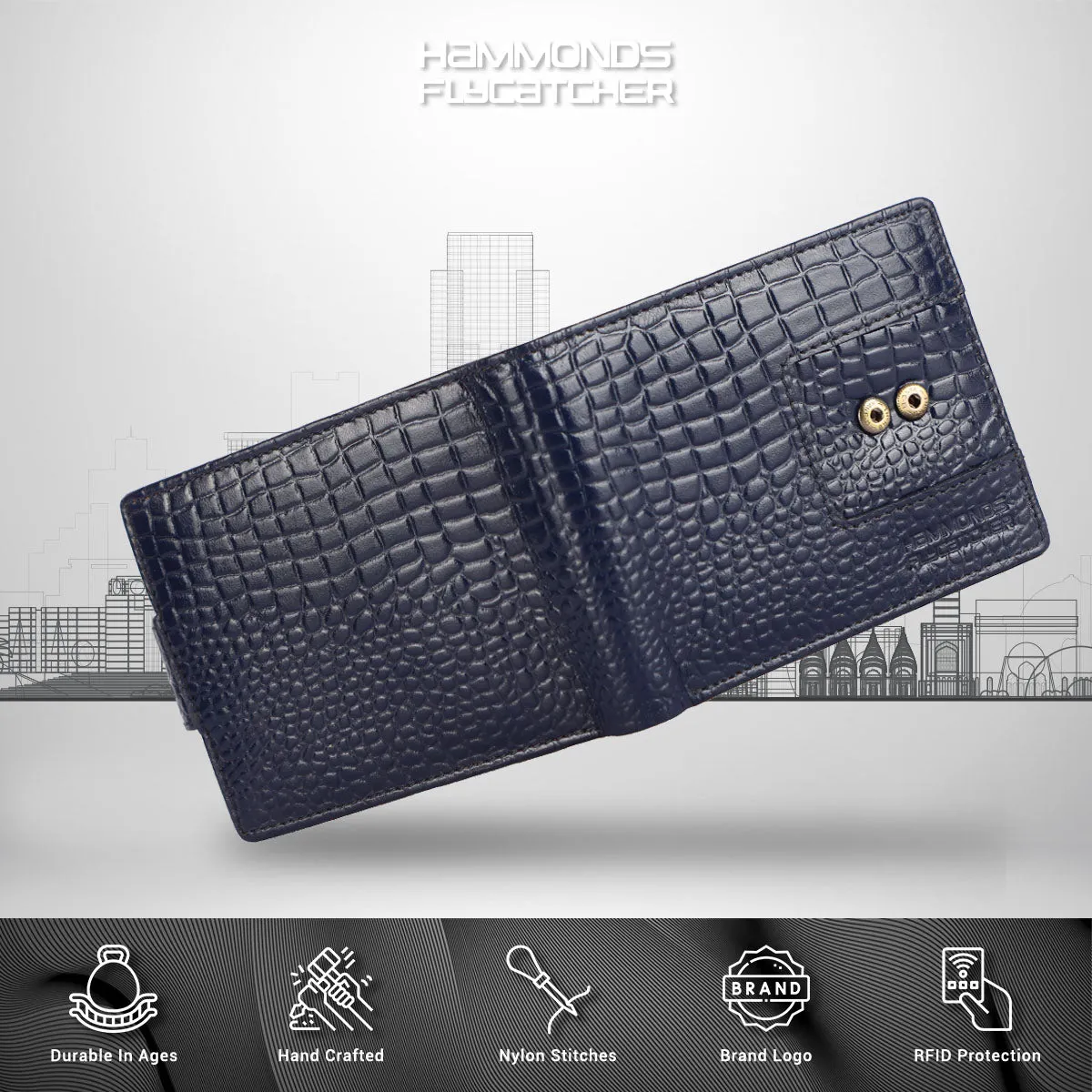 RFID Protected Bi-Fold Leather Wallet for Men - 6 Card Slots - Snap Button Closure - Gift for Men