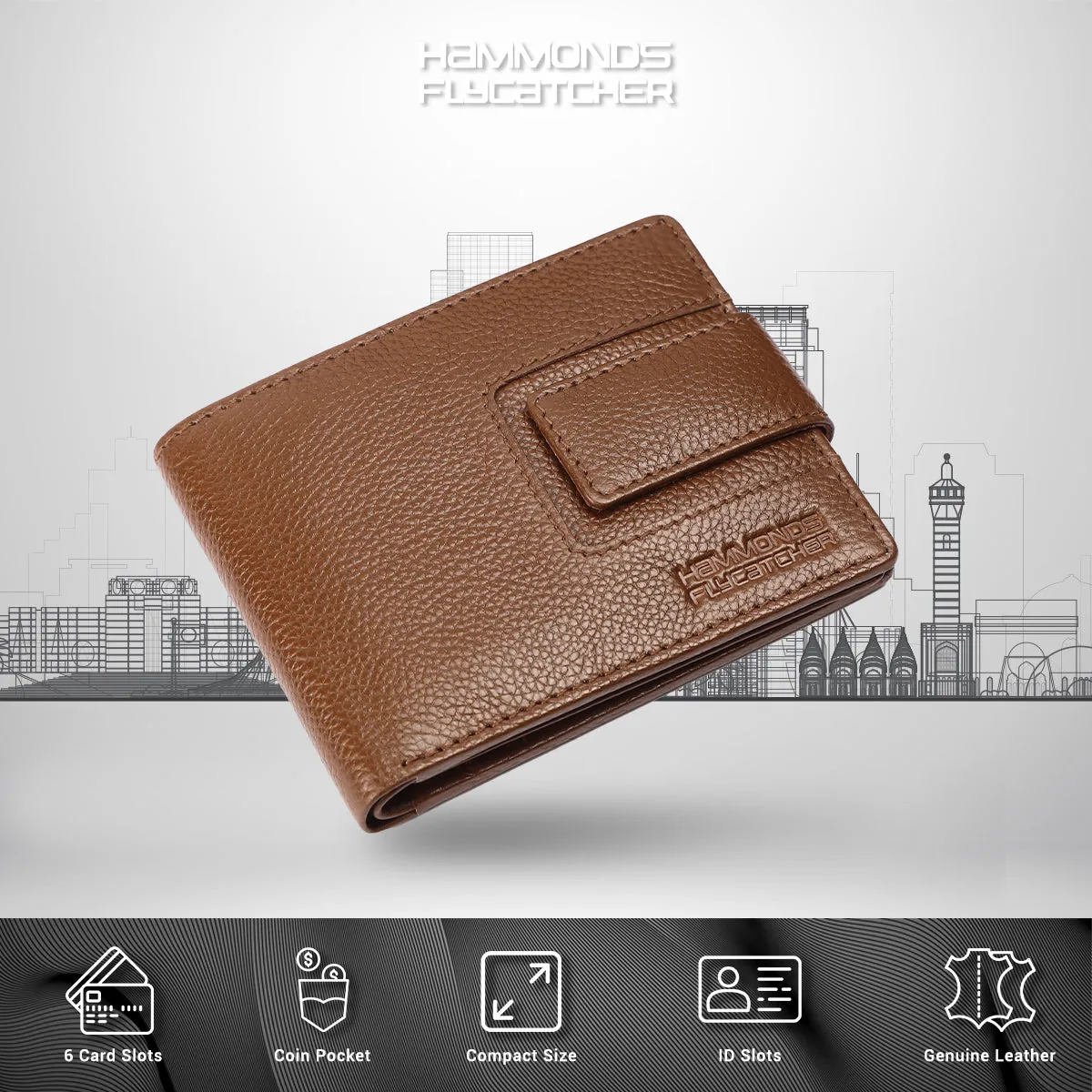 RFID Protected Bi-Fold Leather Wallet for Men - 6 Card Slots - Snap Button Closure - Gift for Men