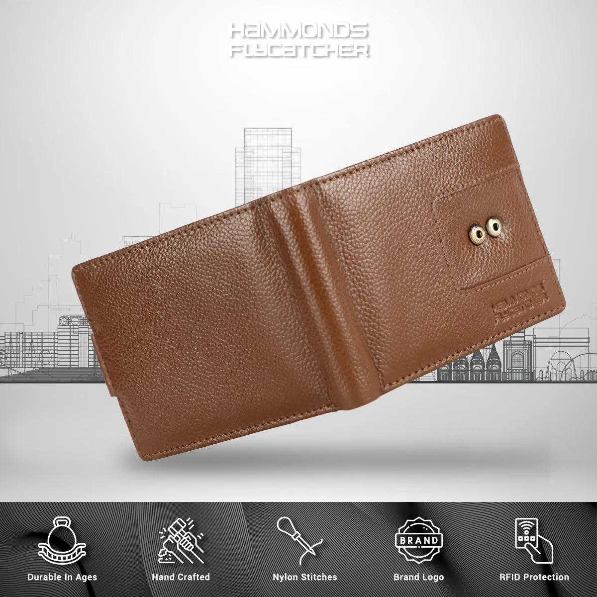 RFID Protected Bi-Fold Leather Wallet for Men - 6 Card Slots - Snap Button Closure - Gift for Men