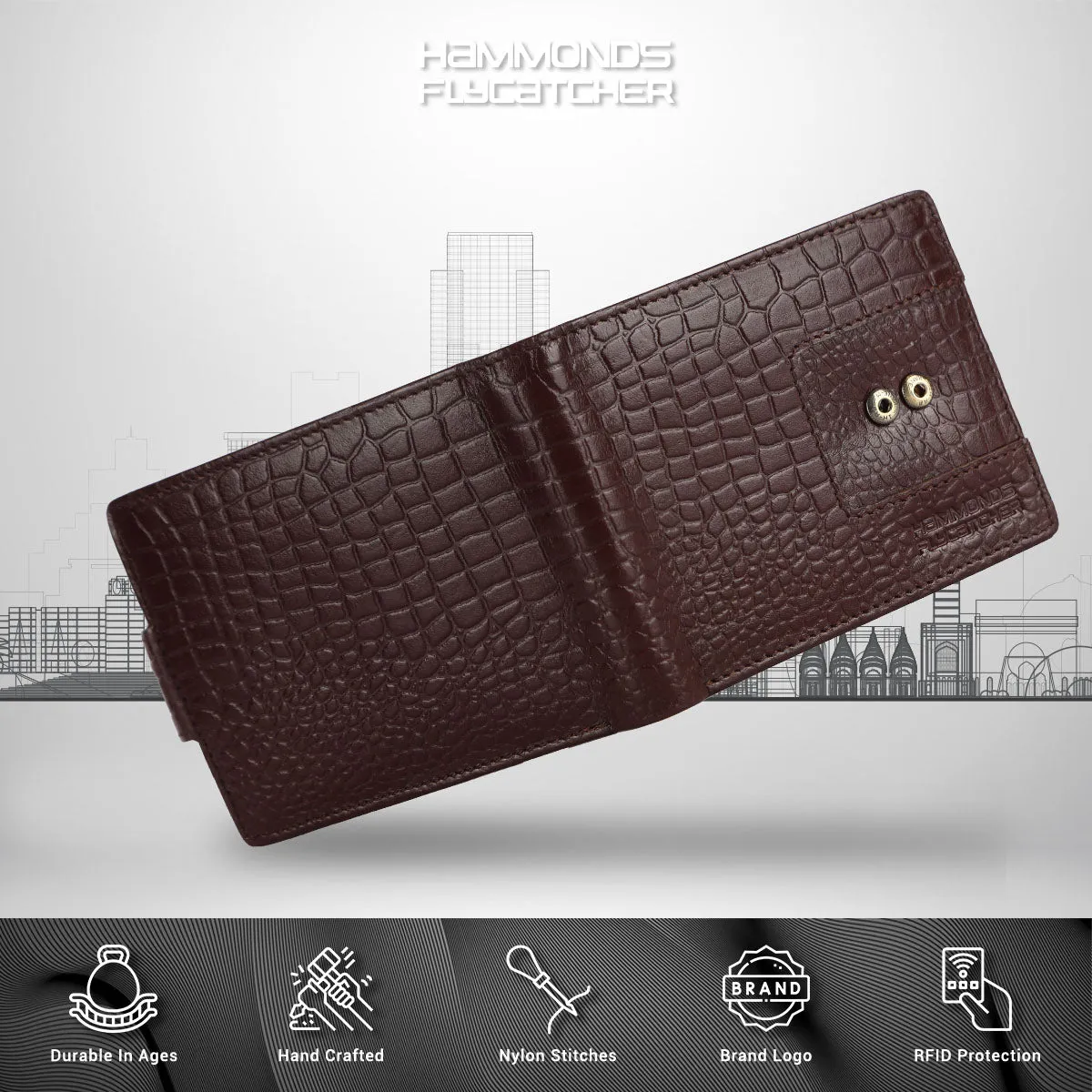 RFID Protected Bi-Fold Leather Wallet for Men - 6 Card Slots - Snap Button Closure - Gift for Men