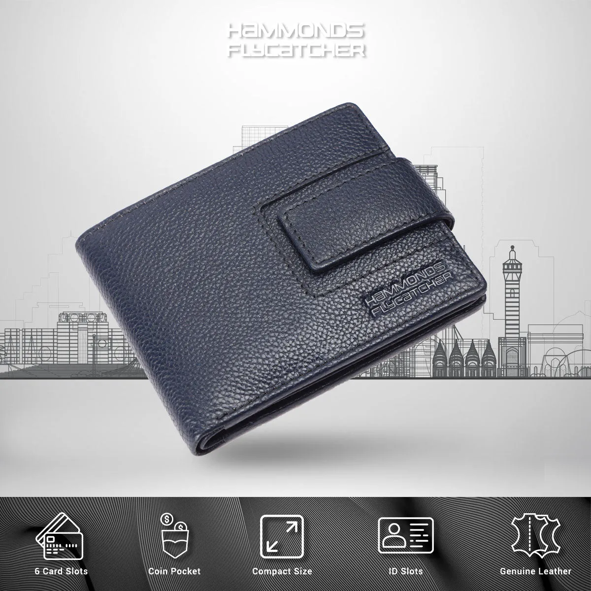 RFID Protected Bi-Fold Leather Wallet for Men - 6 Card Slots - Snap Button Closure - Gift for Men