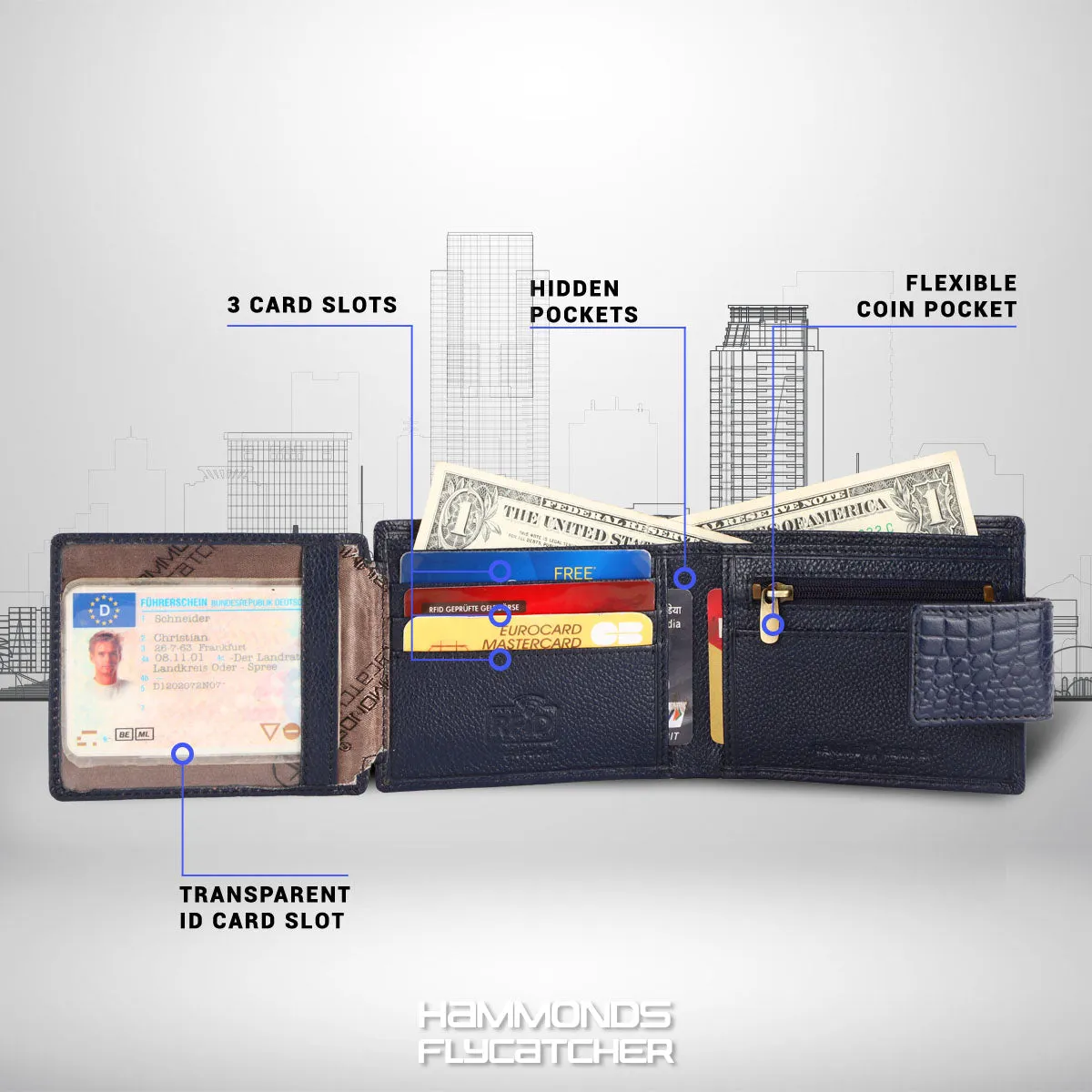 RFID Protected Genuine Leather Wallet for Mens - 7 Card Slots, Zipper Coin Pocket - Gift for Him on Any Occasion