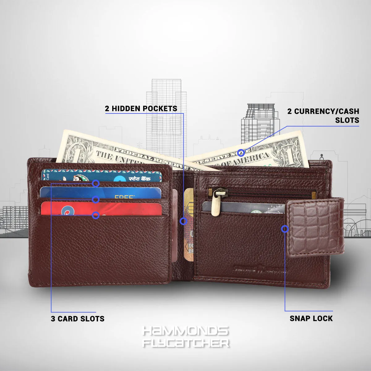RFID Protected Genuine Leather Wallet for Mens - 7 Card Slots, Zipper Coin Pocket - Gift for Him on Any Occasion