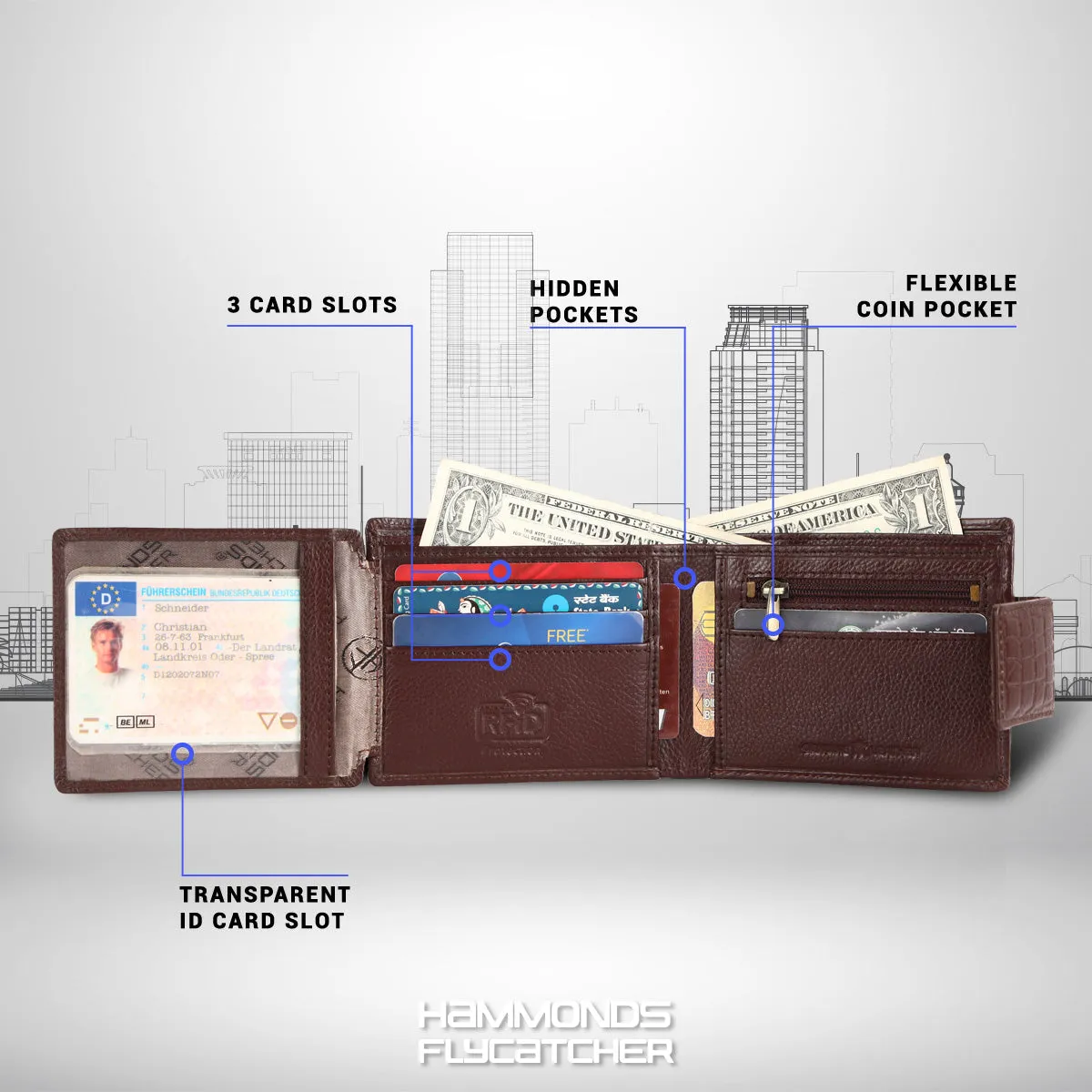 RFID Protected Genuine Leather Wallet for Mens - 7 Card Slots, Zipper Coin Pocket - Gift for Him on Any Occasion