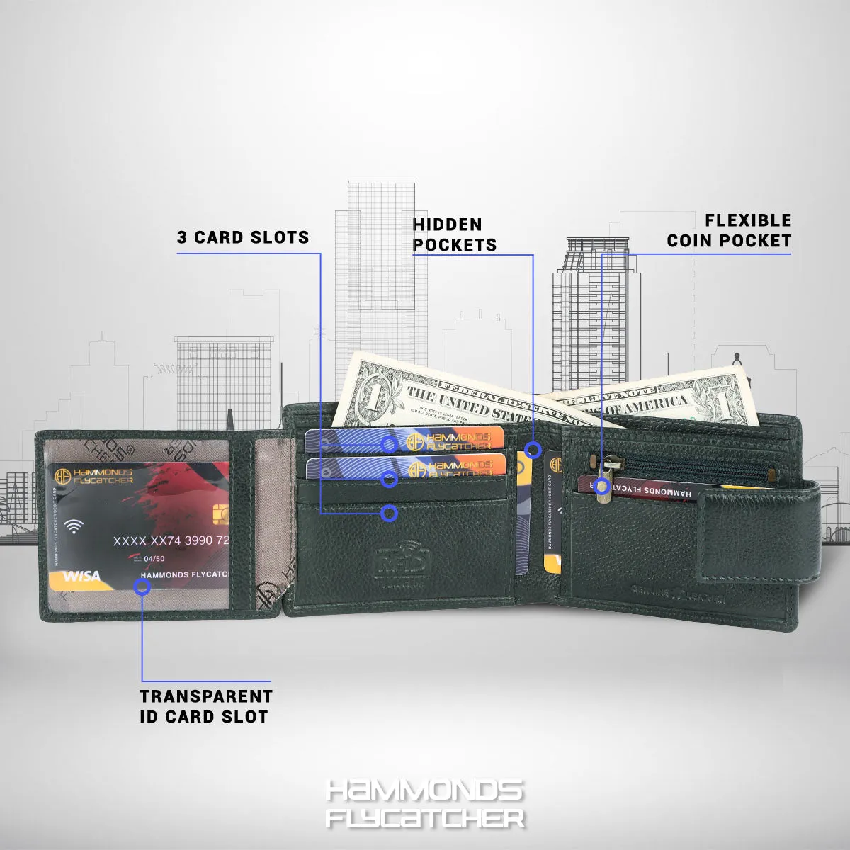 RFID Protected Genuine Leather Wallet for Mens - 7 Card Slots, Zipper Coin Pocket - Gift for Him on Any Occasion