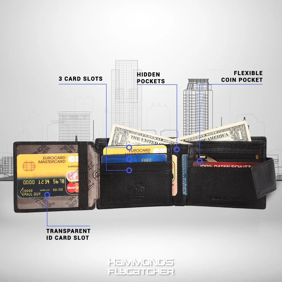 RFID Protected Genuine Leather Wallet for Mens - 7 Card Slots, Zipper Coin Pocket - Gift for Him on Any Occasion