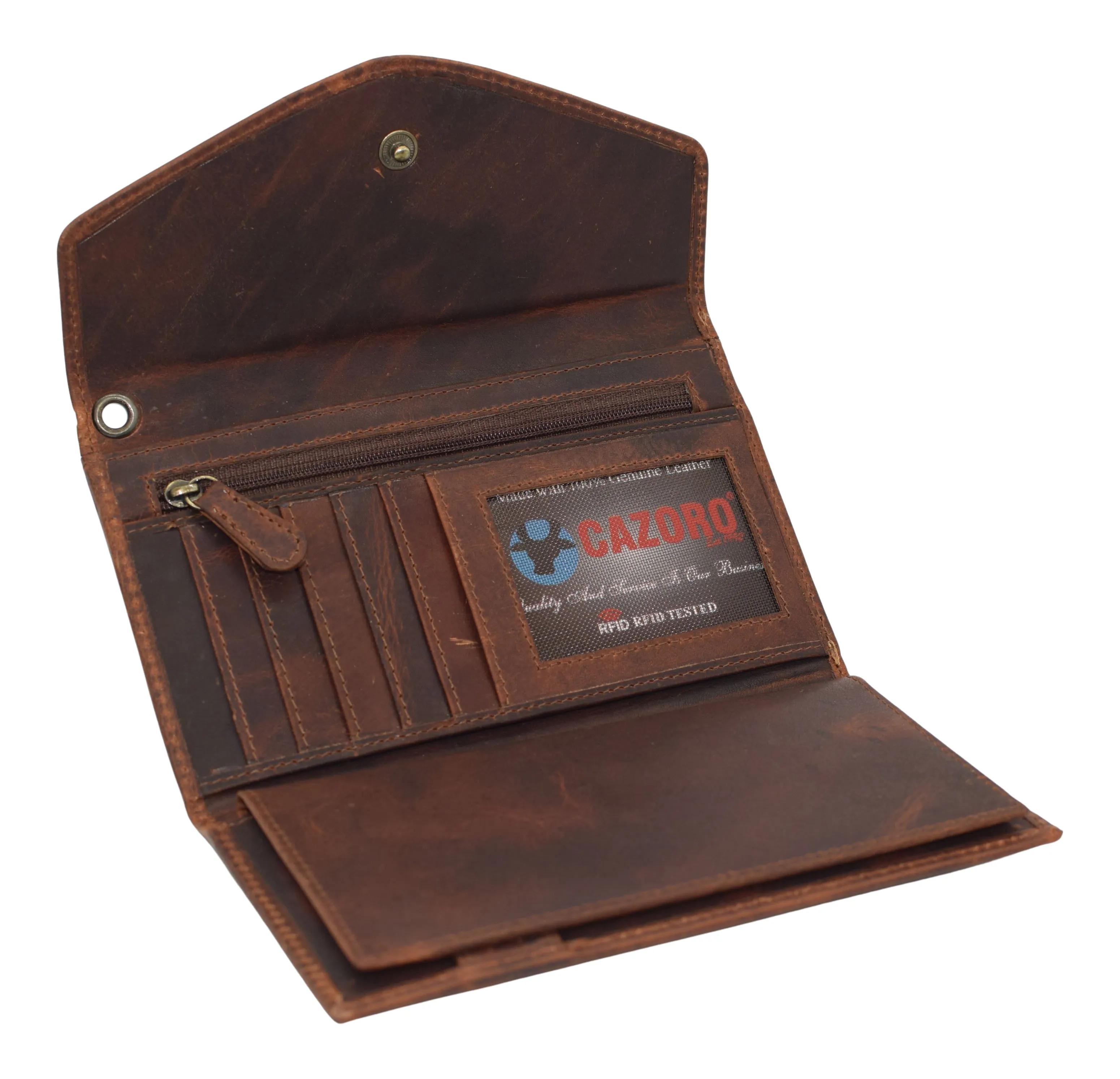 RFID3575RHU RFID Blocking Vintage Leather Women's Slim Flap Checkbook Wallet Clutch Organizer for Women