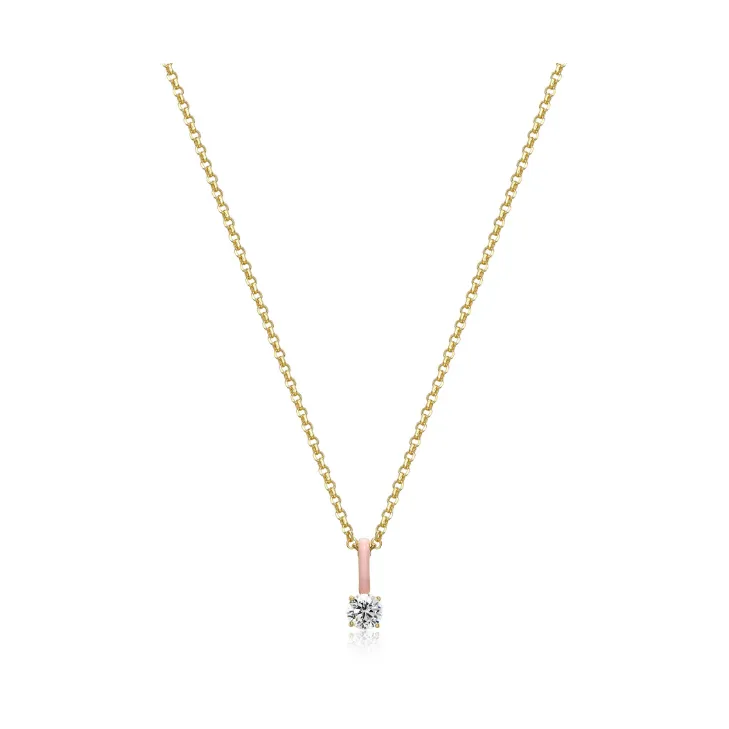 Solitaire CZ Light Pink Enamel Necklace