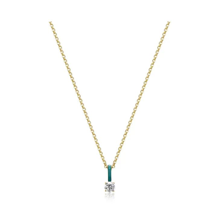 Solitaire CZ Teal Enamel Necklace