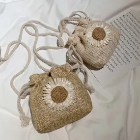 Straw Woven Crossbody Bucket Bag