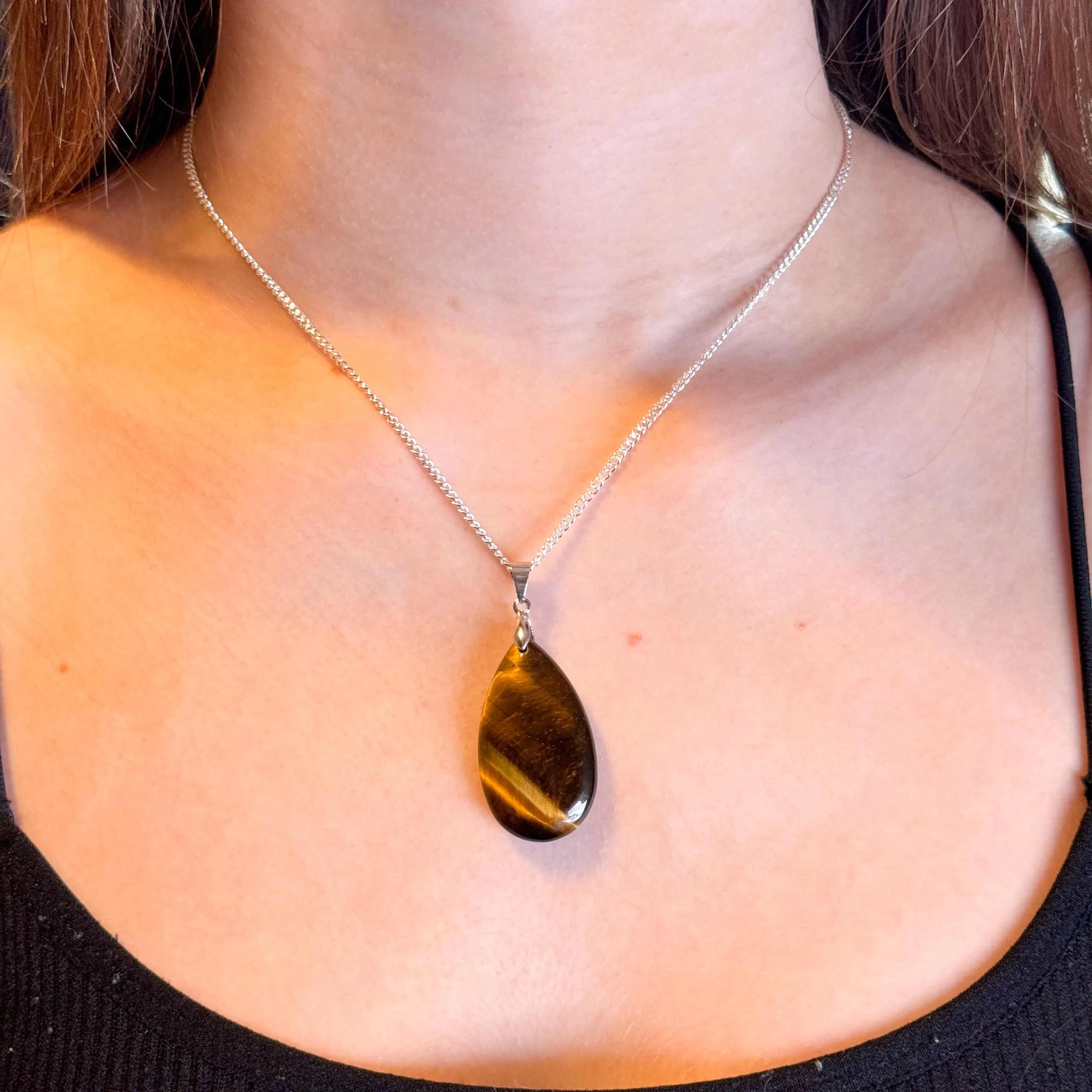 Tear Drop Tiger Eye Pendant Necklace