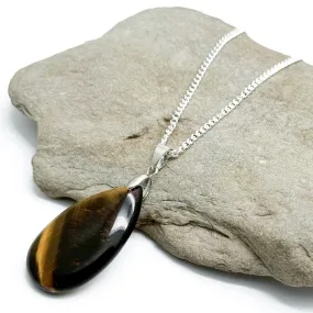 Tear Drop Tiger Eye Pendant Necklace