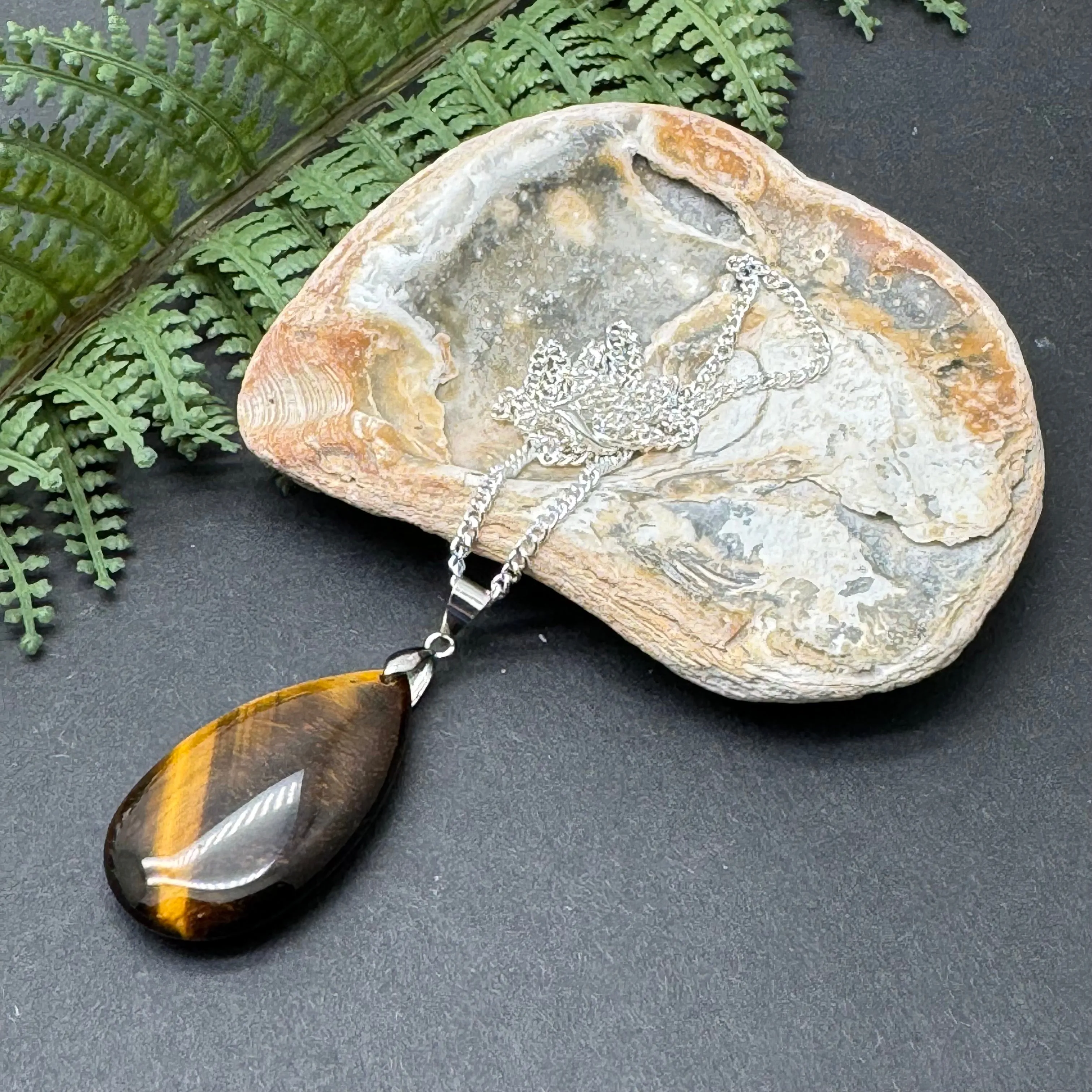Tear Drop Tiger Eye Pendant Necklace