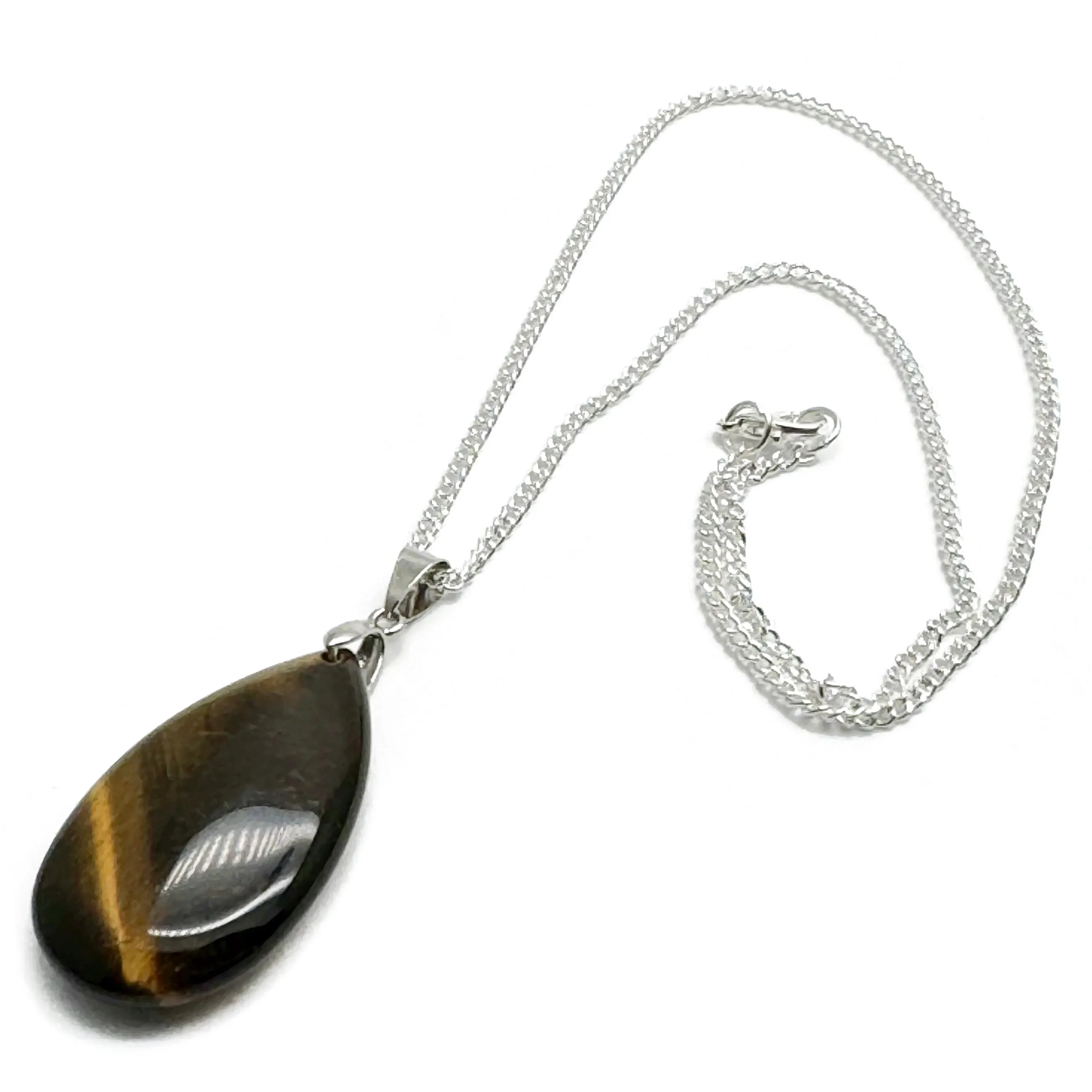 Tear Drop Tiger Eye Pendant Necklace