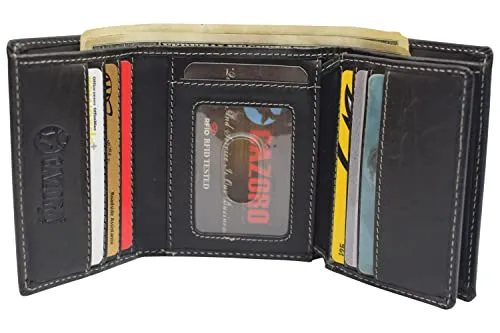 Vintage Buffalo Leather Men's RFID Trifold Wallet With Double ID Windows