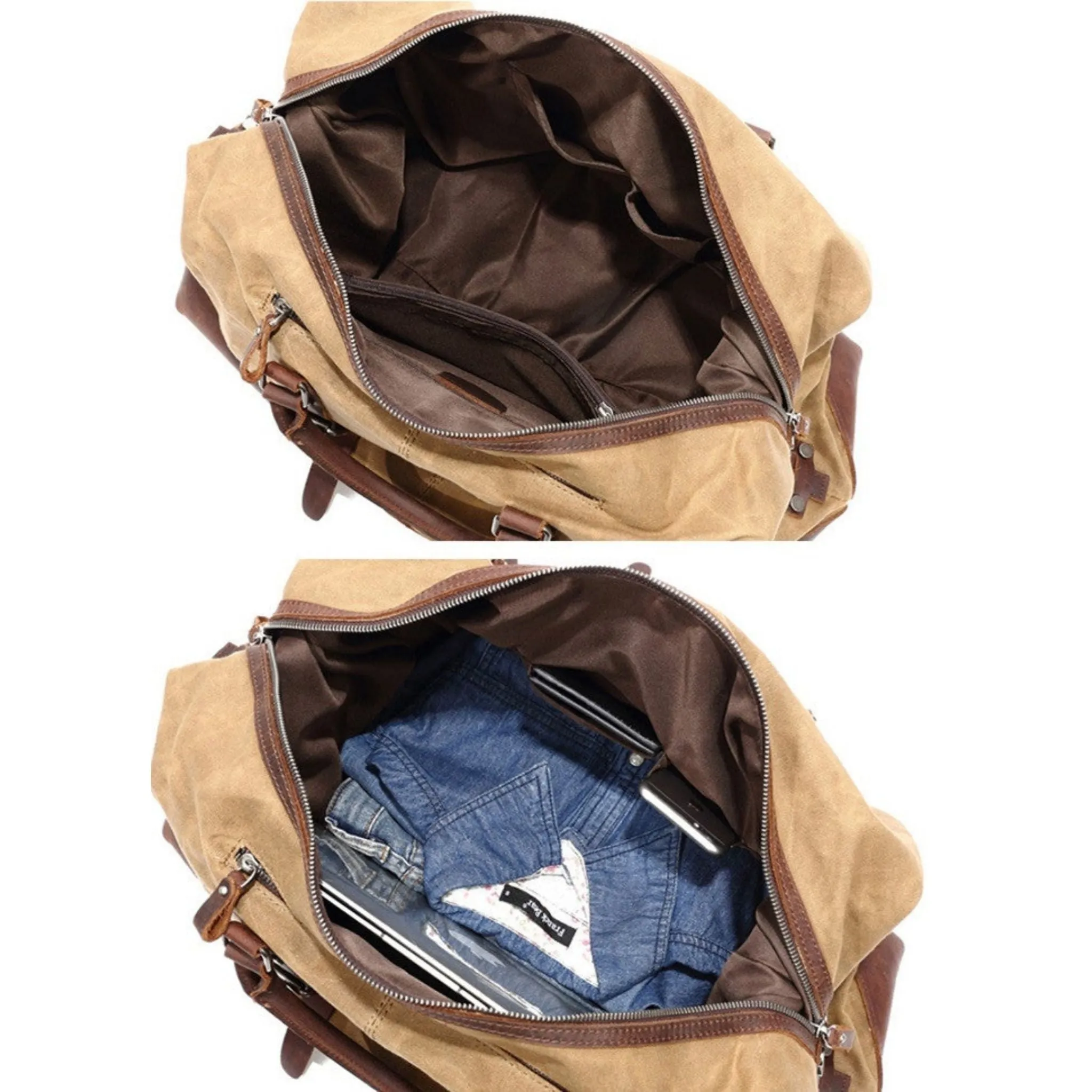 Waterproof Waxed Canvas Leather Travel Duffel Bag